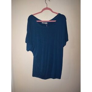 Lock and Love Premium Teal Blue Dolman Sleeve Scoop Neck Top XL Made in USA